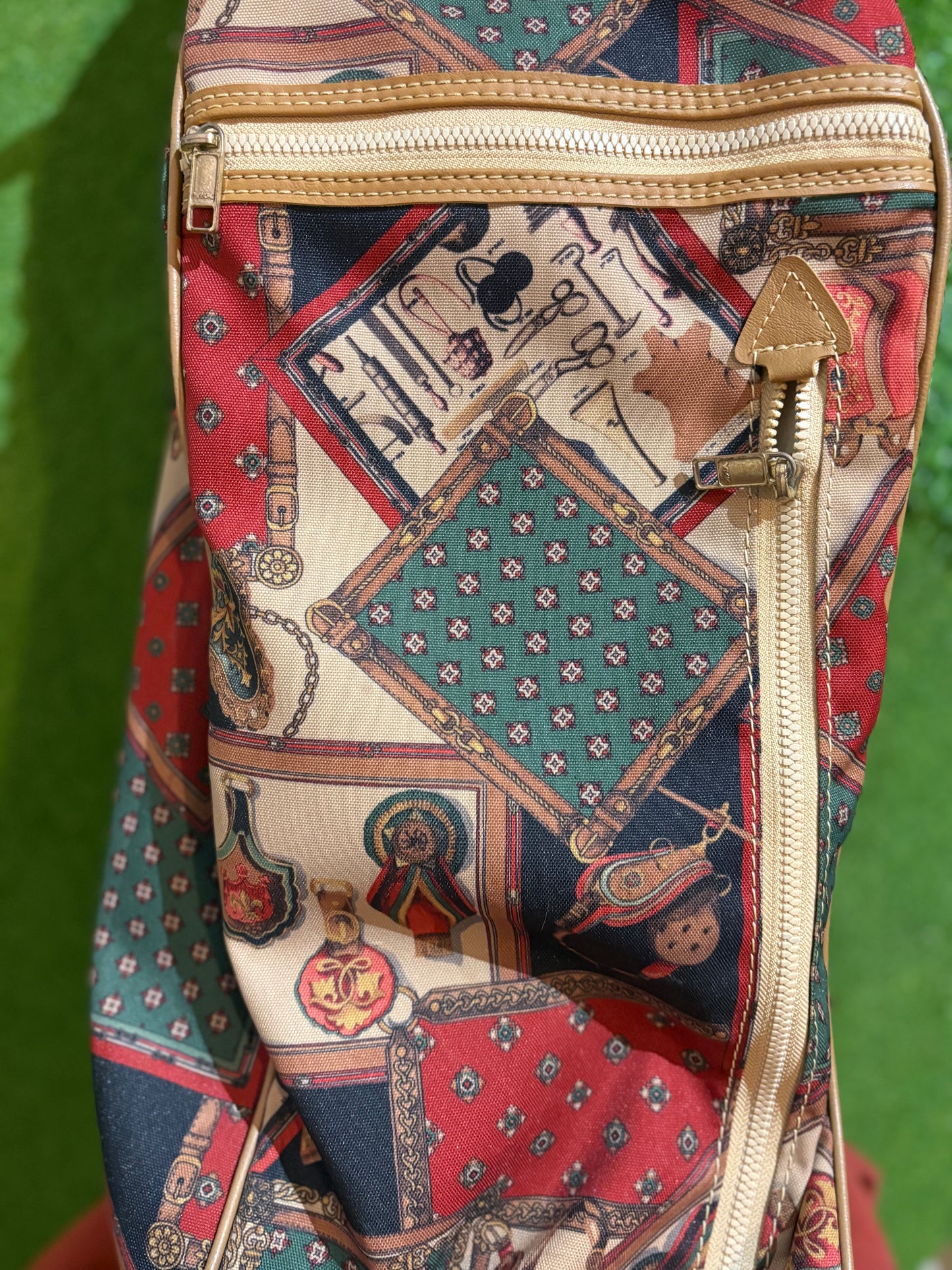 Ornate fancy Patterned Leather and Canvas Stand Bag