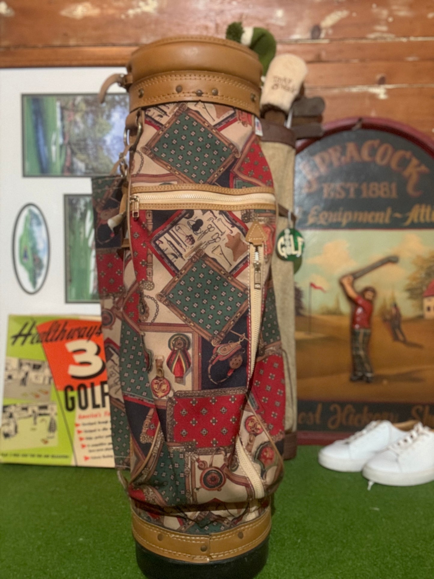 Ornate fancy Patterned Leather and Canvas Stand Bag