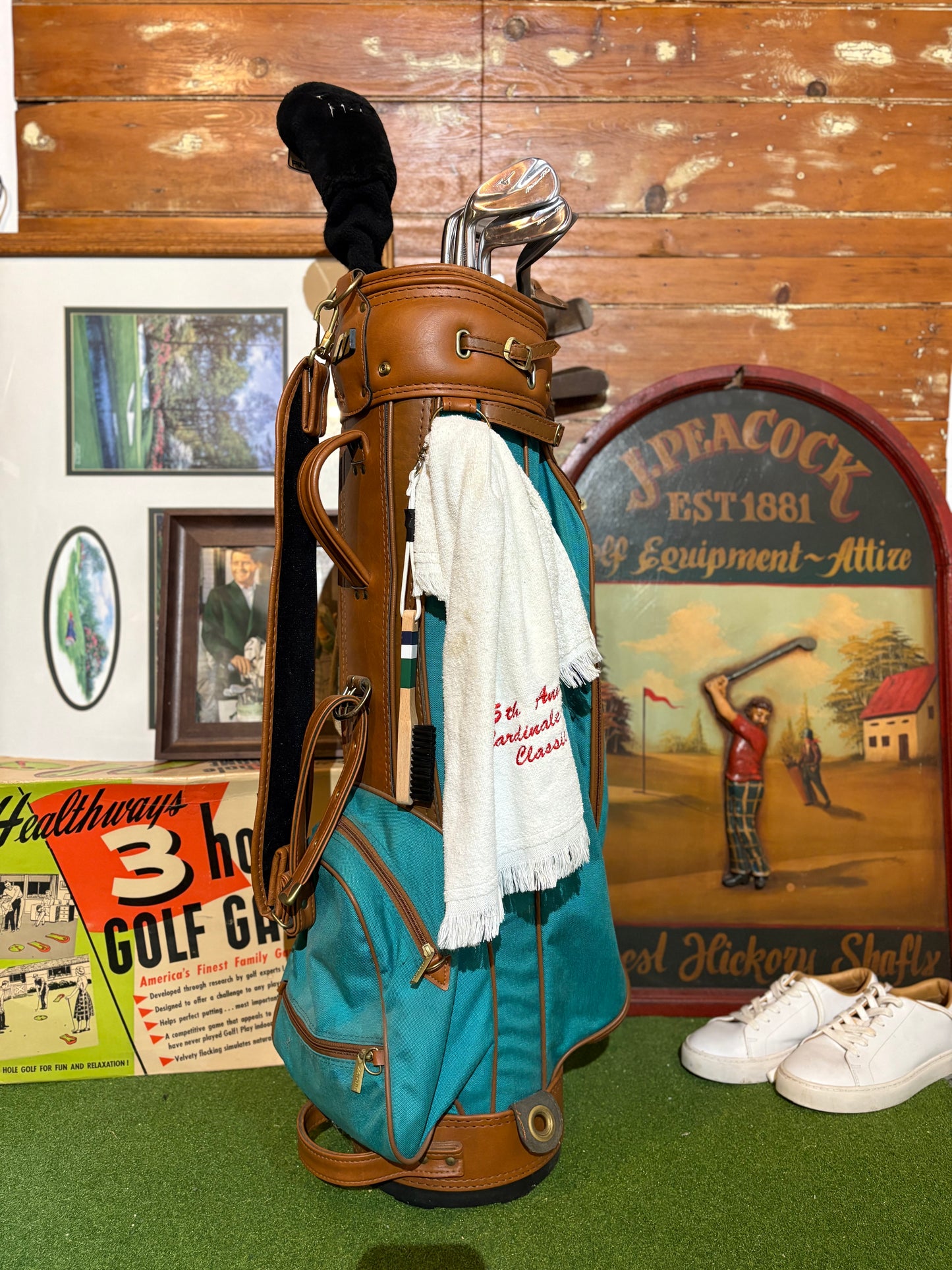 Vintage Mizuno leather & canvas stand bag