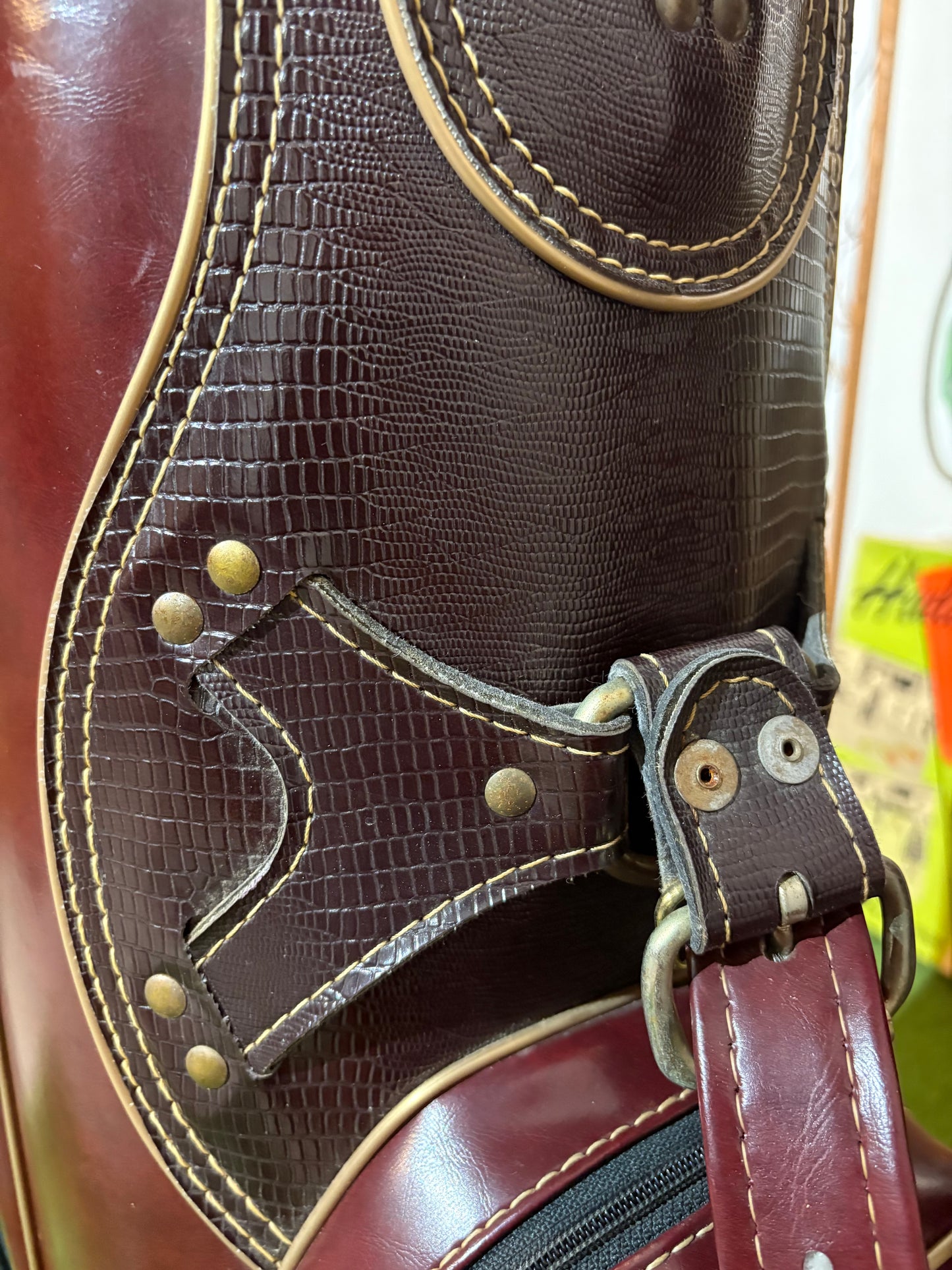 Retro leather faux gator-skin velour stand bag